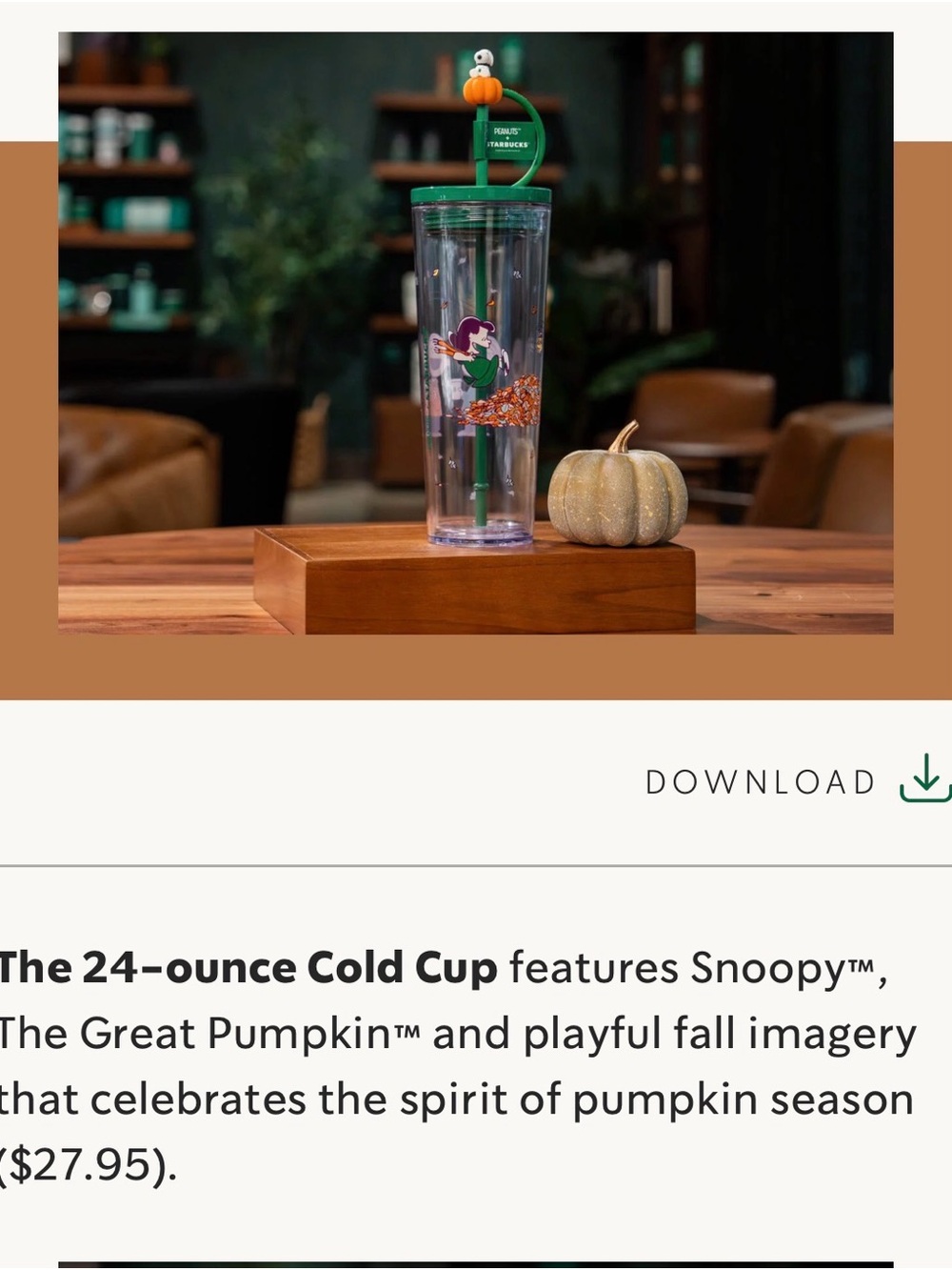Peanuts x Starbucks Snoopy 24 ounce cold cup